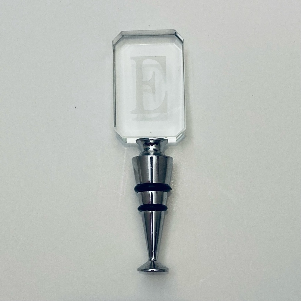 Wine Bottle Stopper Monogram Letter "E” Square Thick Glass Heavy